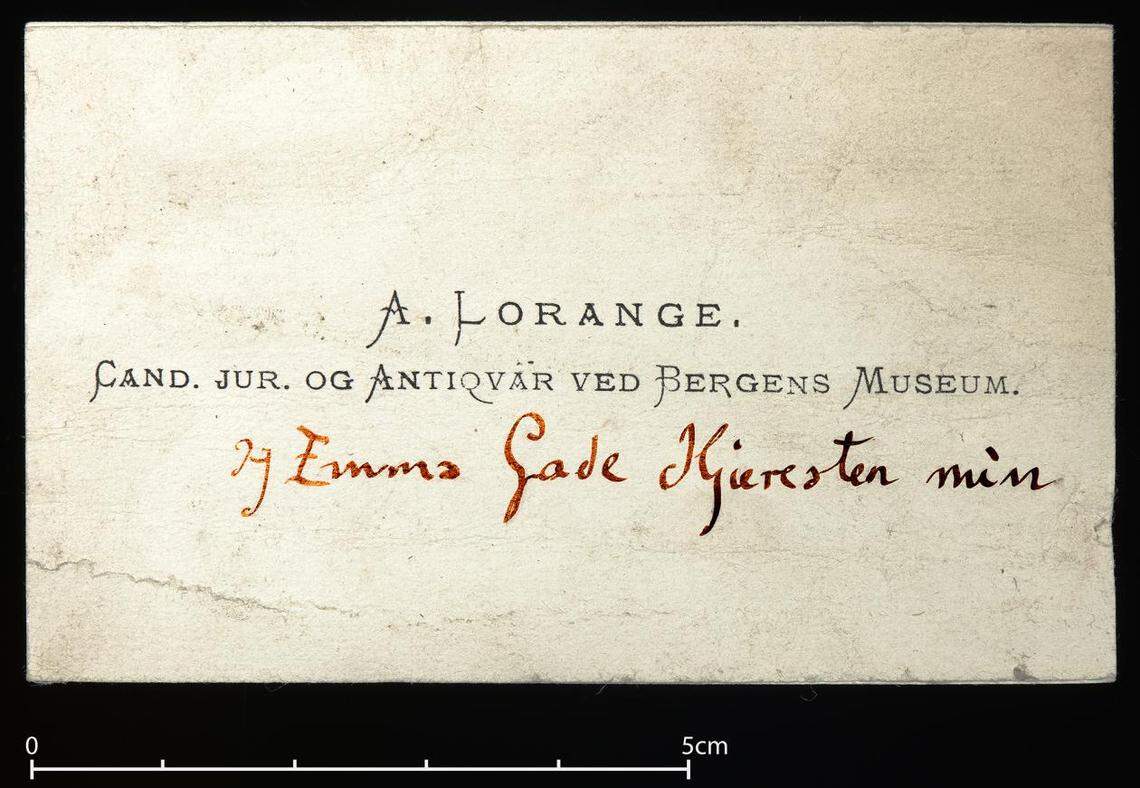 A business card for Anders Lorange found in the Myklebust Ship mound.