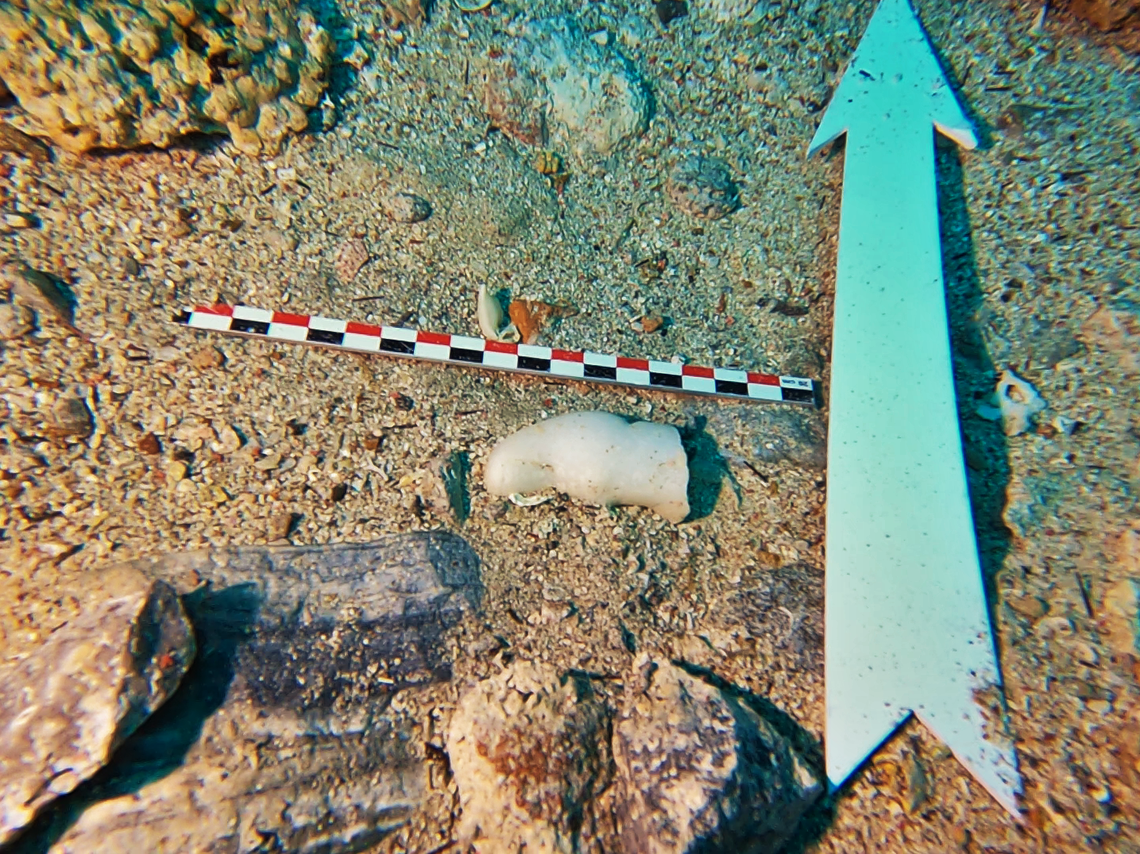 A marble statue fragment found at the wreck.
