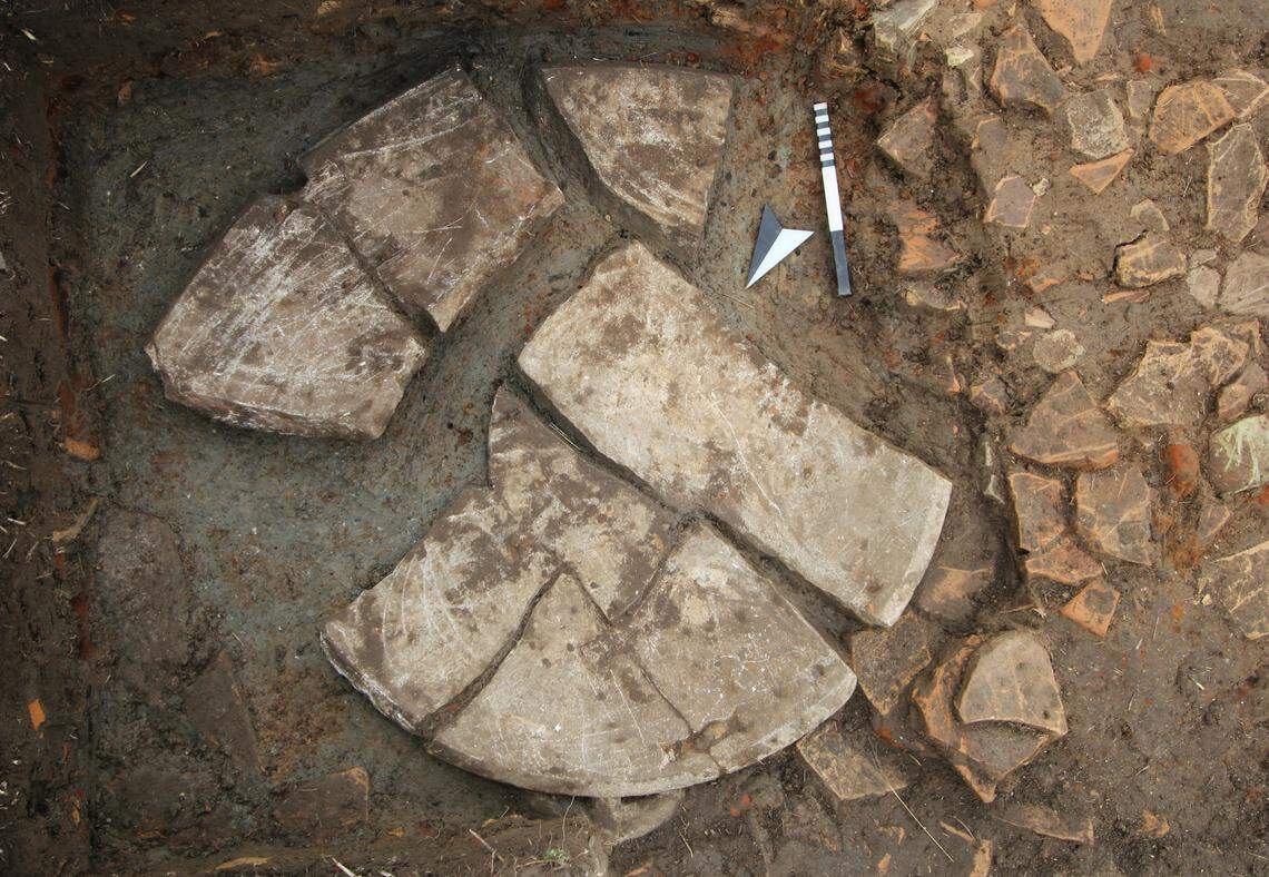 Fragments of the ritual wash basin found at the ancient temple.