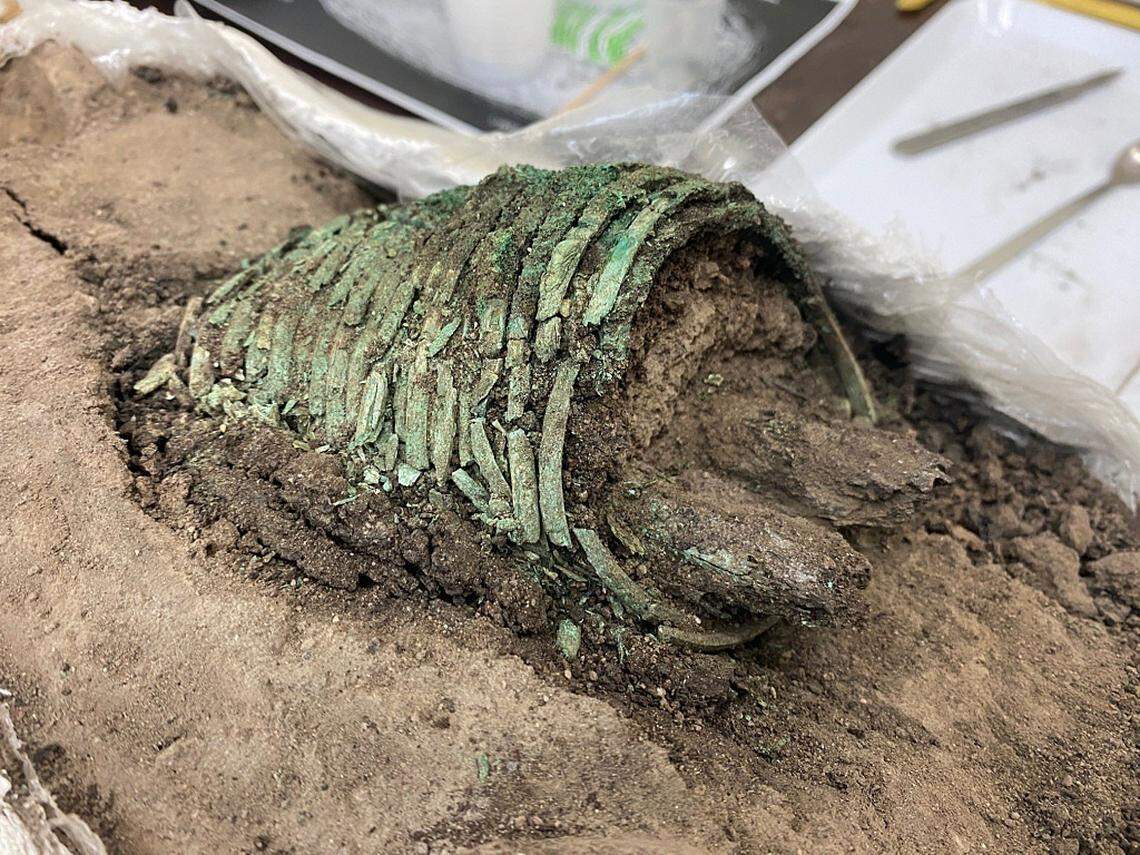 A set of ancient bangle bracelets found in the burial mound.