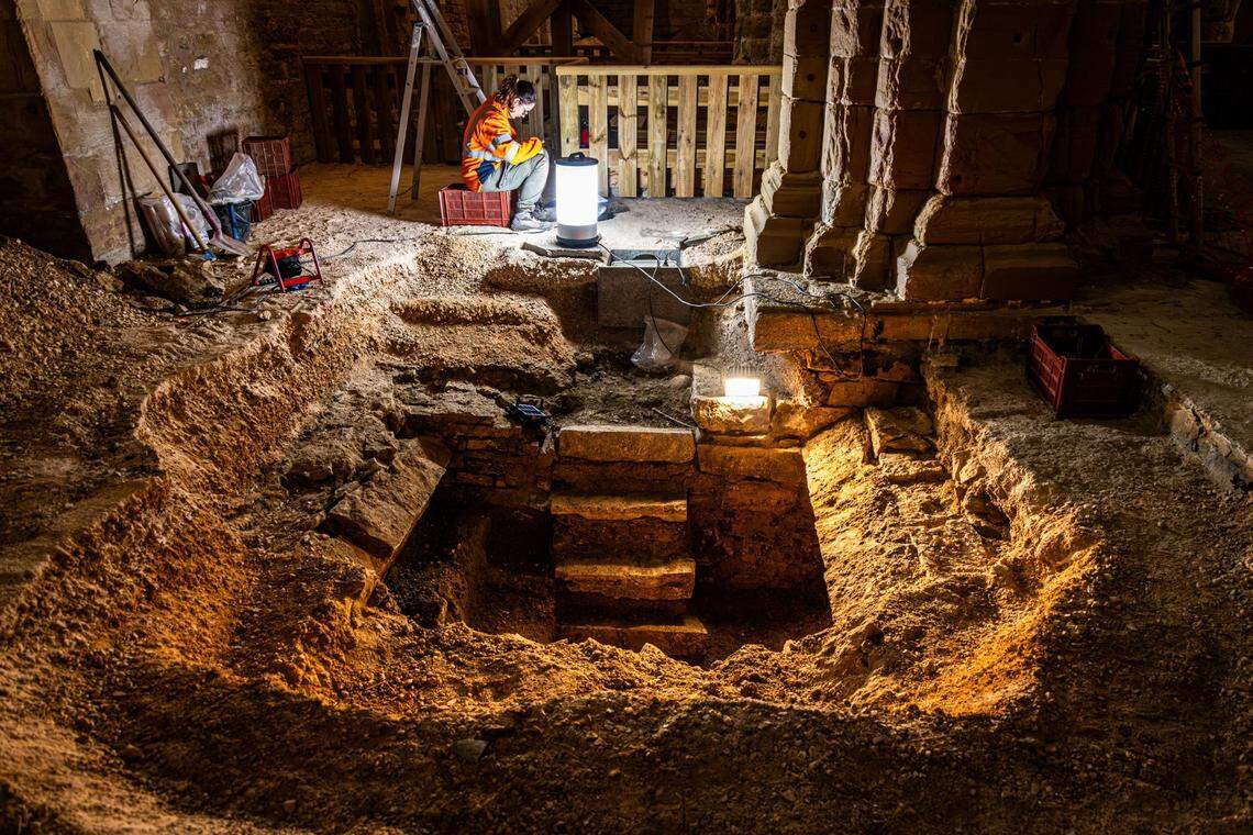 The 400-year-old vault and staircase as seen from above.