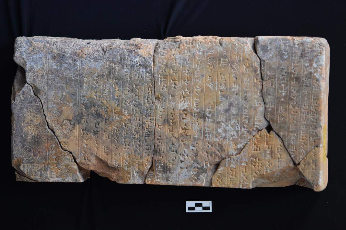 A stone monument with a “royal decree” found at the ancient temple in Nimrud.