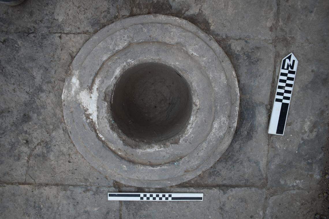 A stone bowl found in the floor of an ancient shrine at Nimrud.