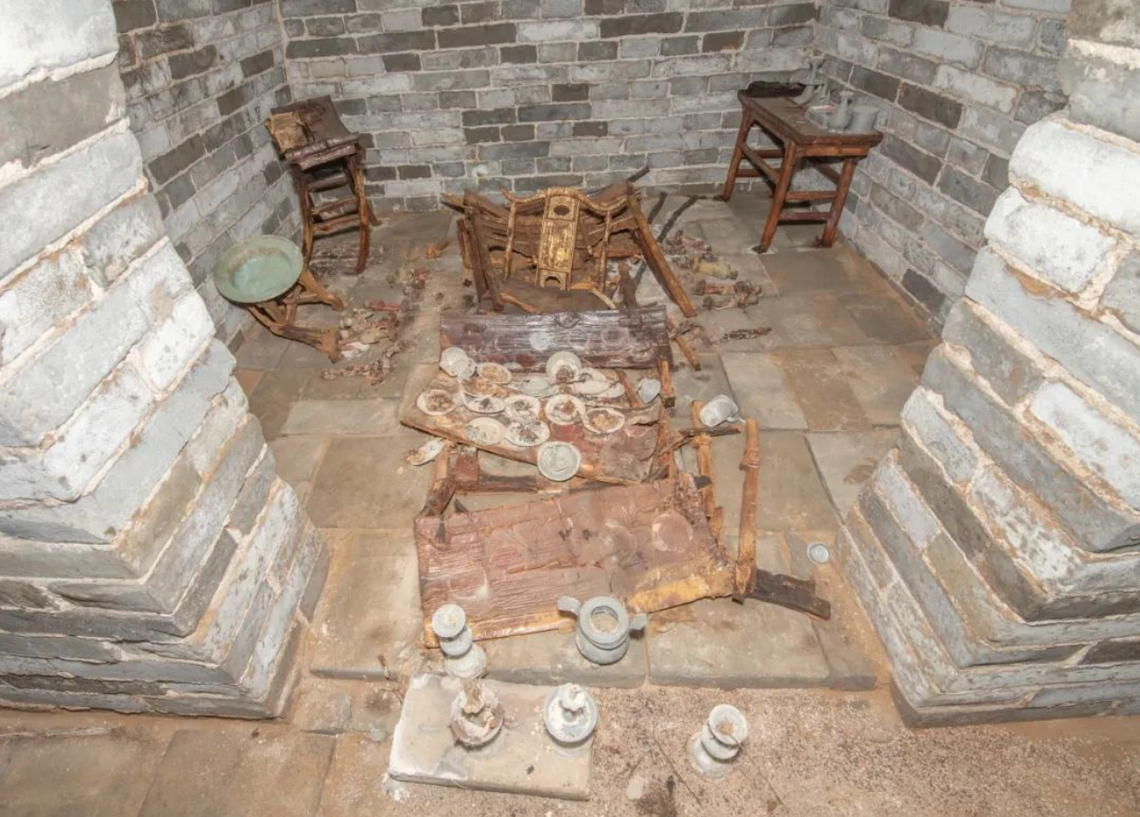 Some of the furniture inside the 400-year-old tomb.