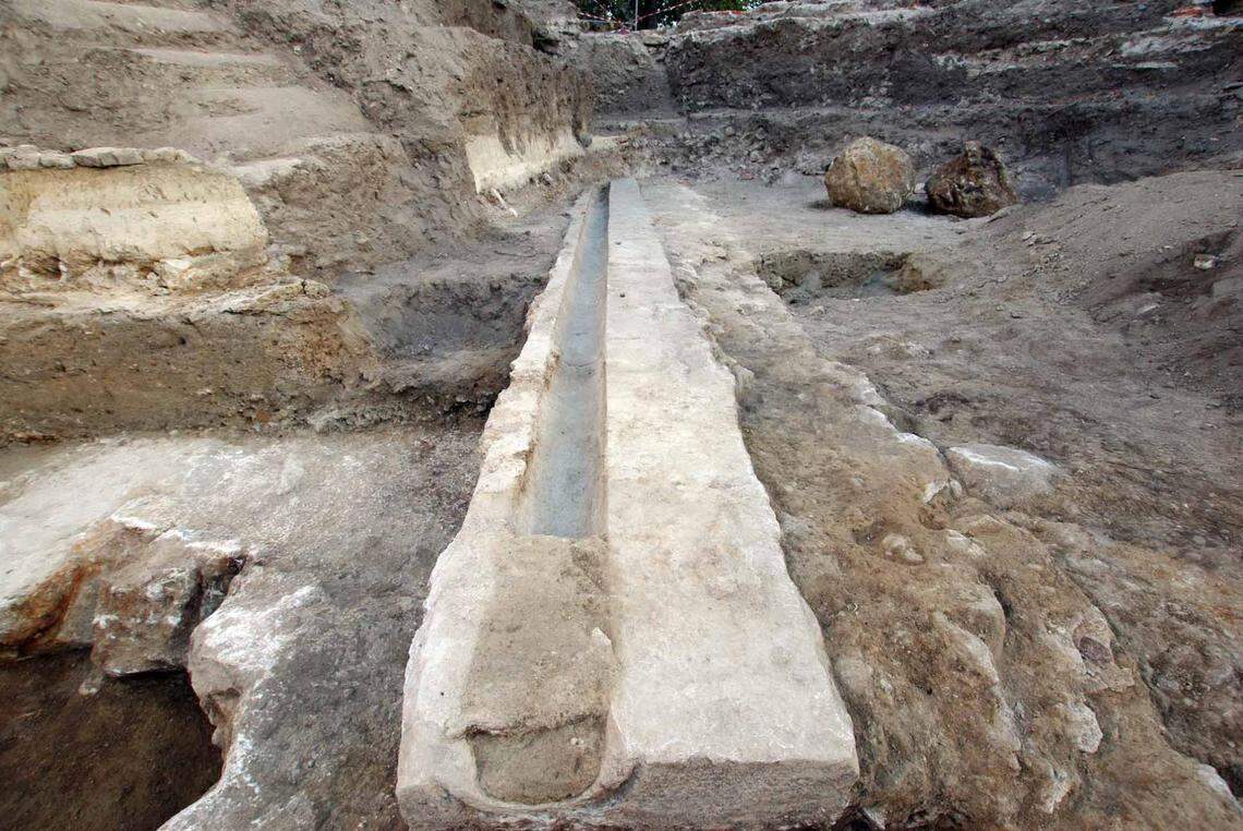 An ancient Roman gutter found at the park.