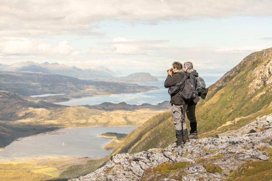 The team stands on a ridge in Cabo Froward during the February survey.