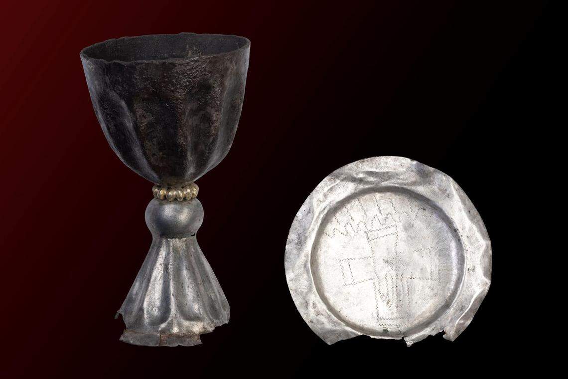 The medieval communion set after being cleaned.