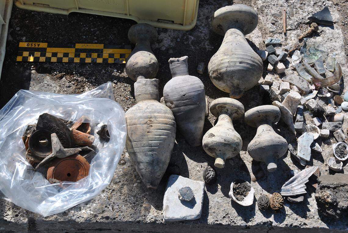 Some of the 1,800-year-old artifact found in the well.