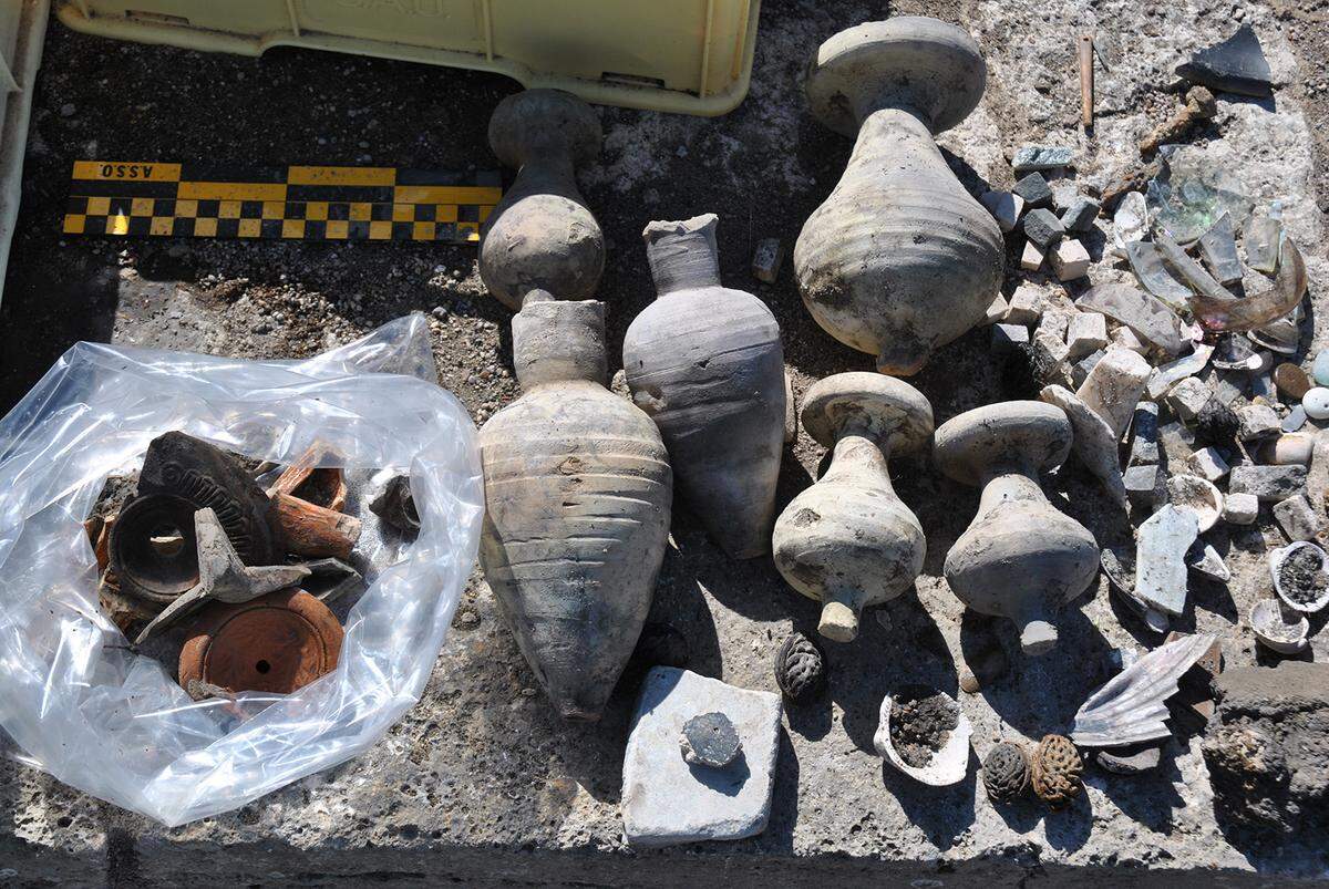 Some of the 1,800-year-old artifact found in the well.
