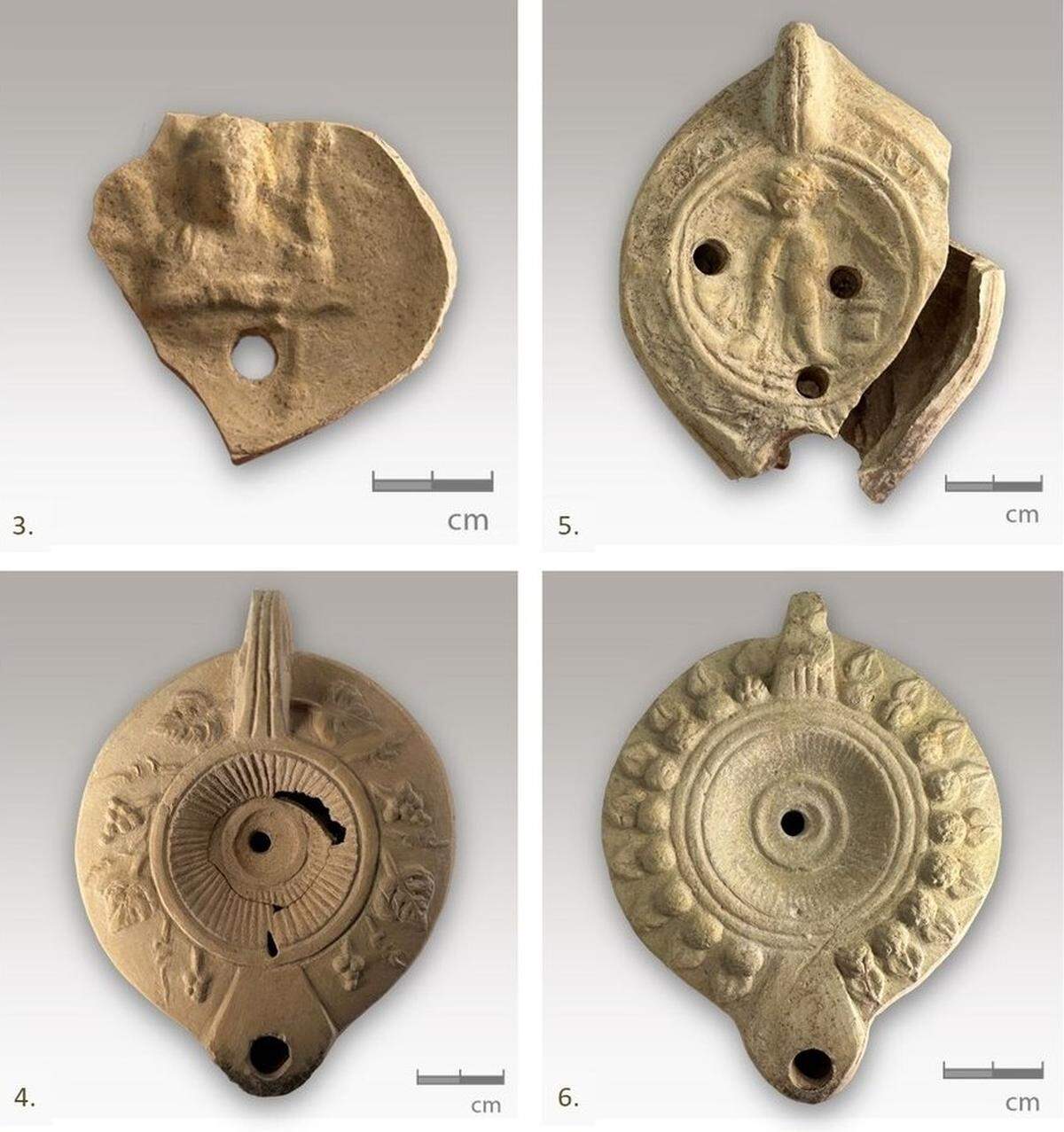 Some lamps found in and around the 2,400-year-old tomb.