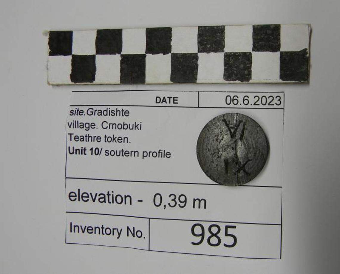 An ancient theater ticket found at the Gradishte site.