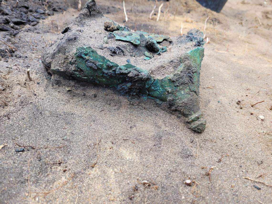 The 2,300-year-old Celtic helmet seen midway through excavations.