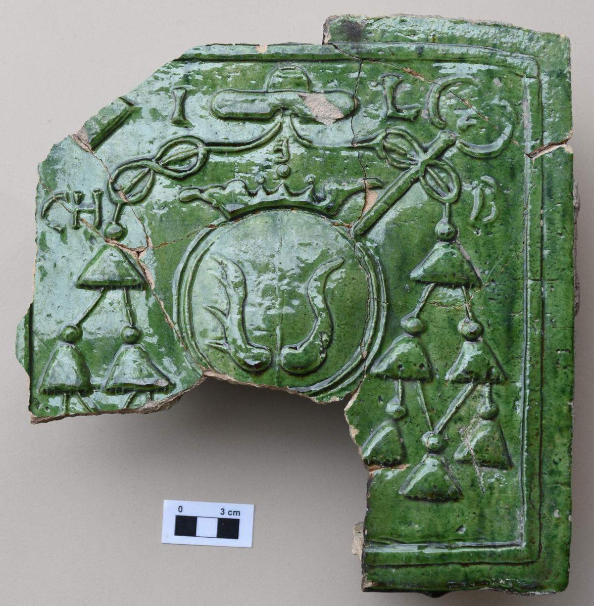 One of the 300-year-old tiles found at the historic monastery in Chełm.