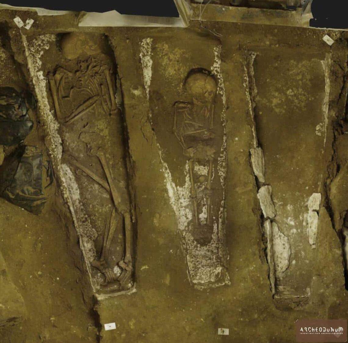 Some of the ancient sarcophagi found in the basement.