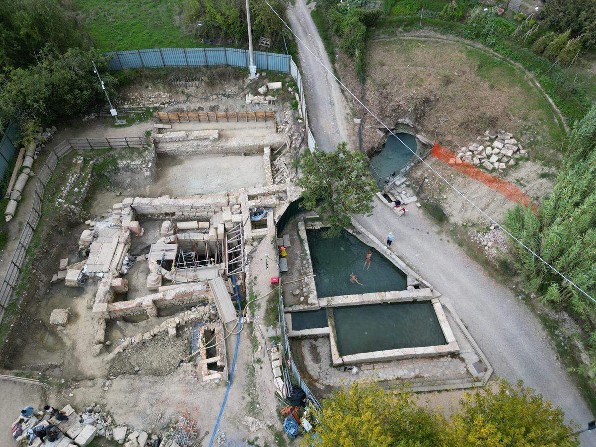 An aerial view of the sanctuary of Bagno Grande.