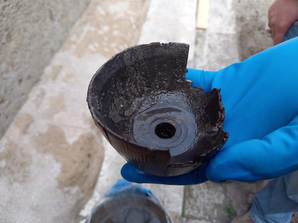 A rare wooden artifact found in the well.