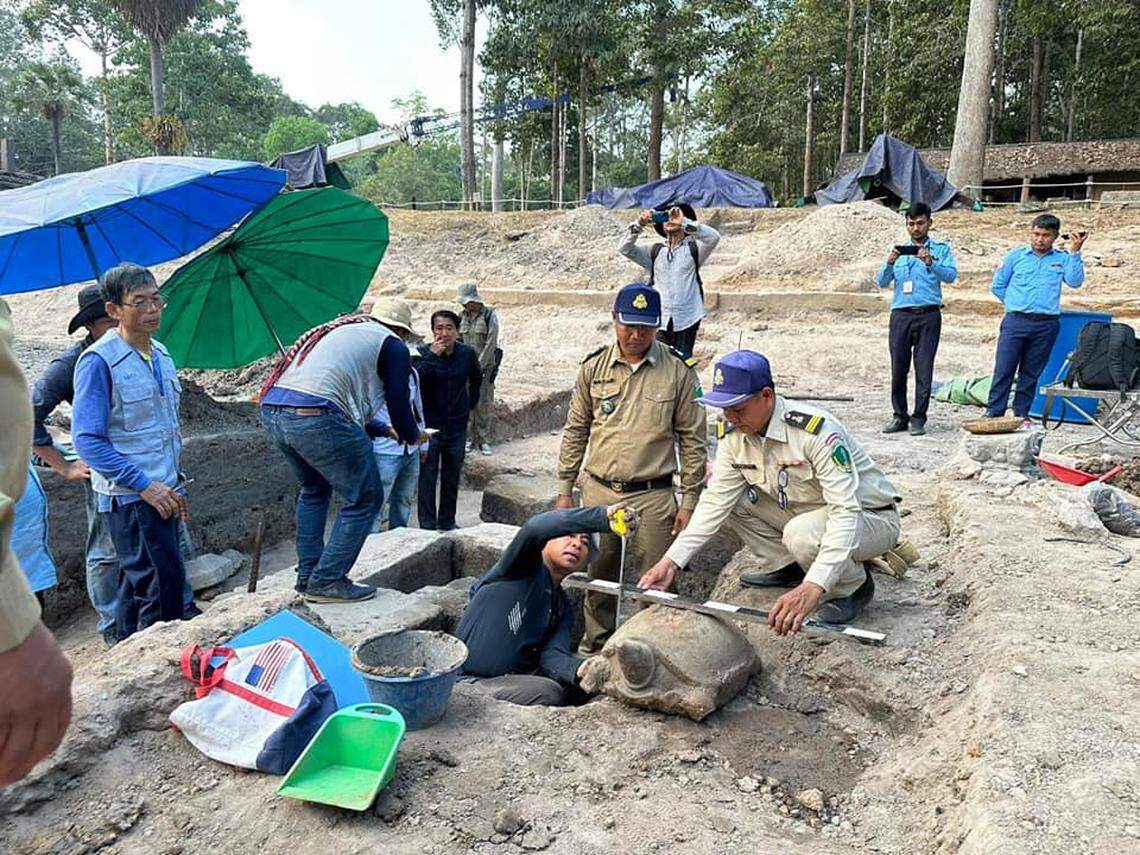 The stone turtle found near an 800-year-old temple.