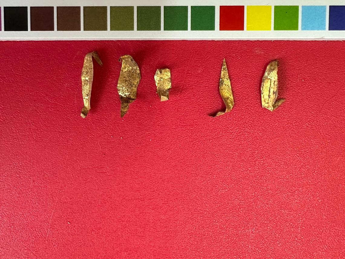 Some gold artifacts found in the ancient Greek tomb near Famagusta port.