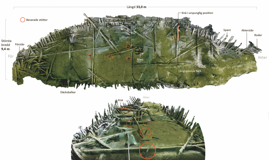 A diagram shows Vrak 5 as seen from above and from front (för) to stern (akter).