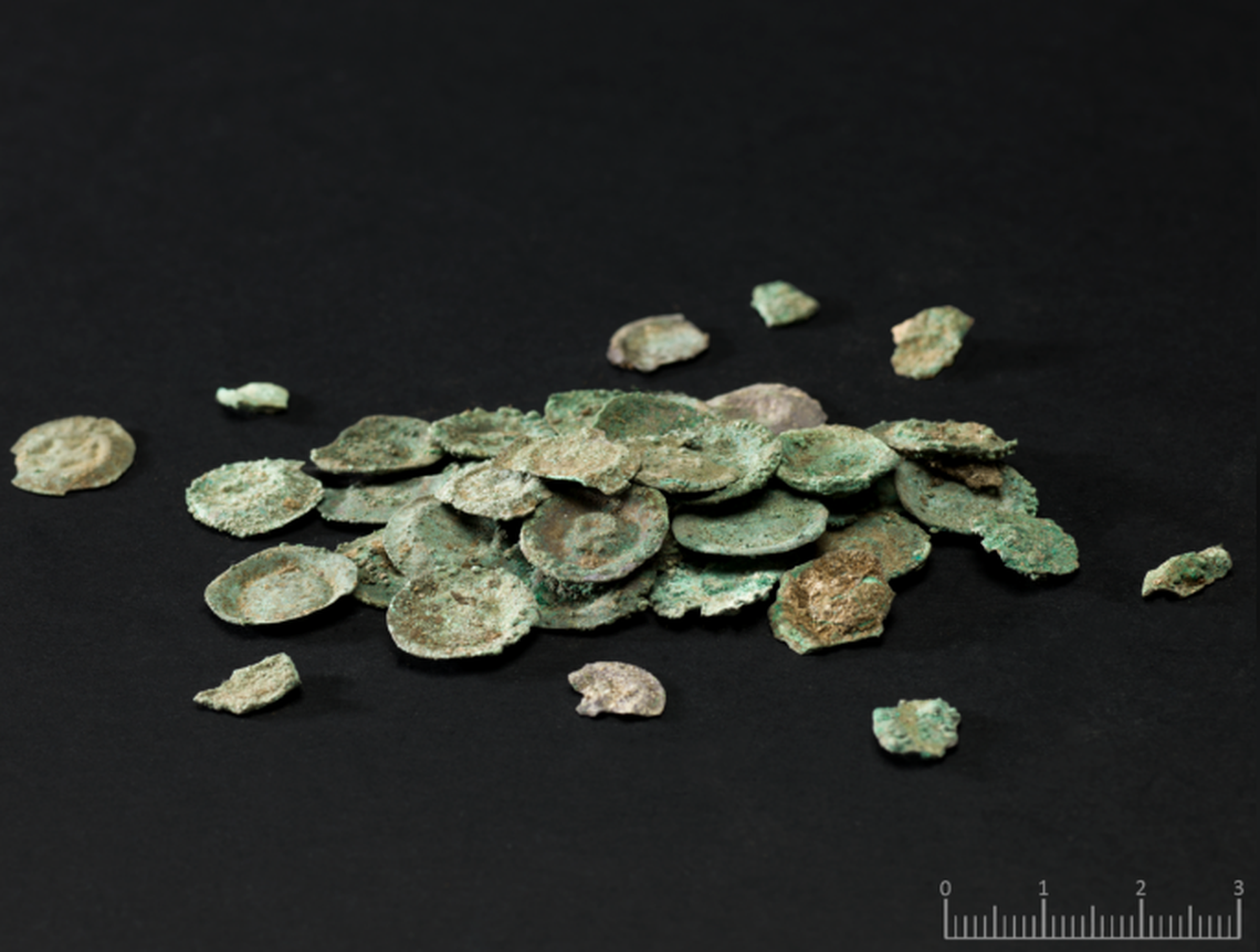 The coins found in the cathedral basement.
