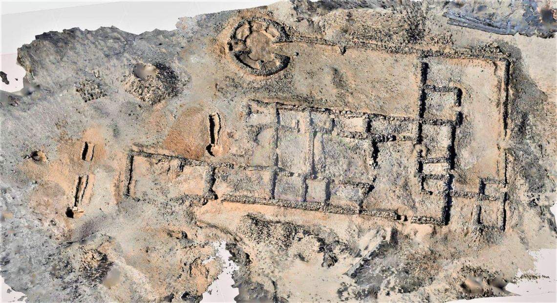 An aerial scan shows the 3,000-year-old mining camp at Sukari.