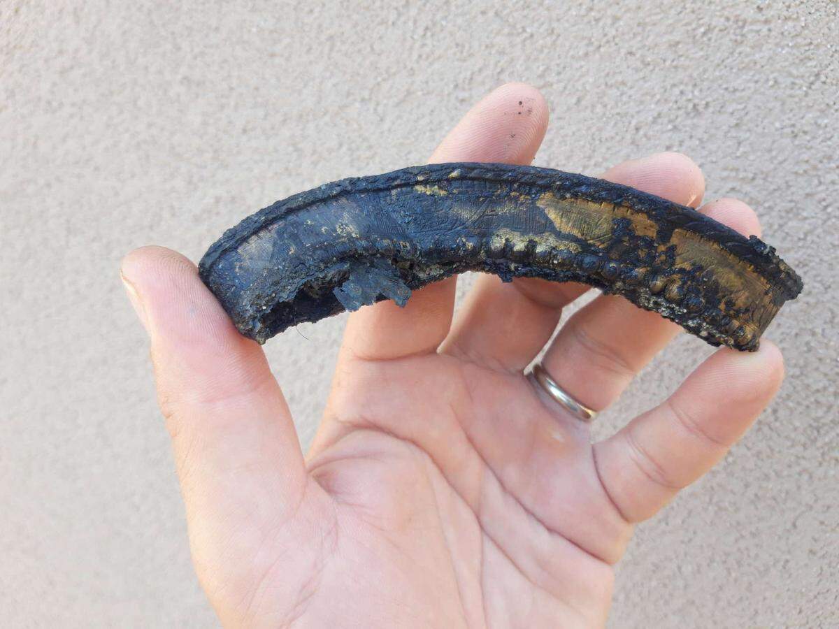 One of the most well-preserved trumpets found at the shipwreck. The brass artifact has the inscription “LVGDVNY BATAVORVM,” the Latin name for Leiden, the Netherlands.