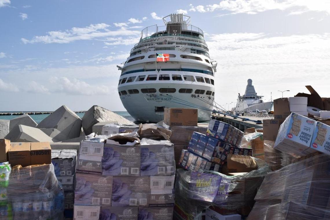 Royal Caribbean’s Majesty of the Seas delivered tons of aid — and evacuated hundreds of people — from Caribbean islands hit by Hurricane Irma. Here it sits at harbor in St. Martin