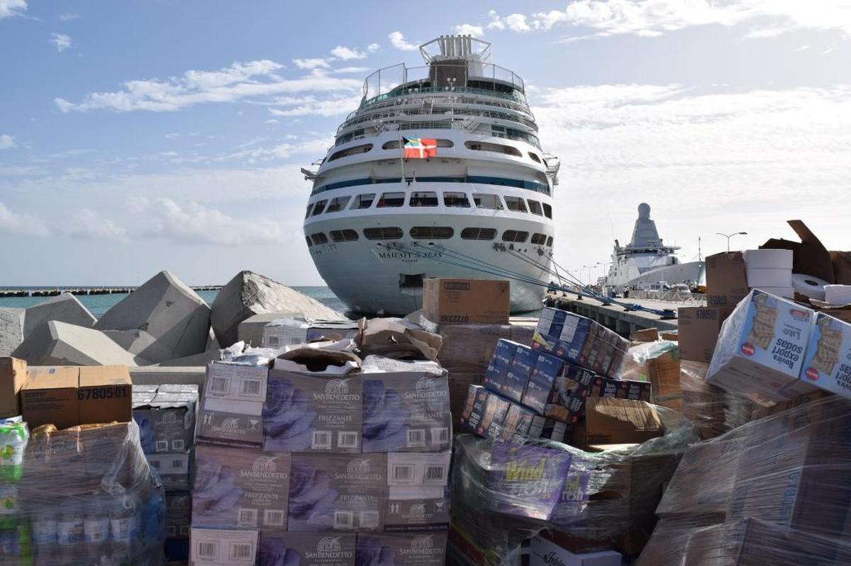 Royal Caribbean’s Majesty of the Seas delivered tons of aid — and evacuated hundreds of people — from Caribbean islands hit by Hurricane Irma. Here it sits at harbor in St. Martin