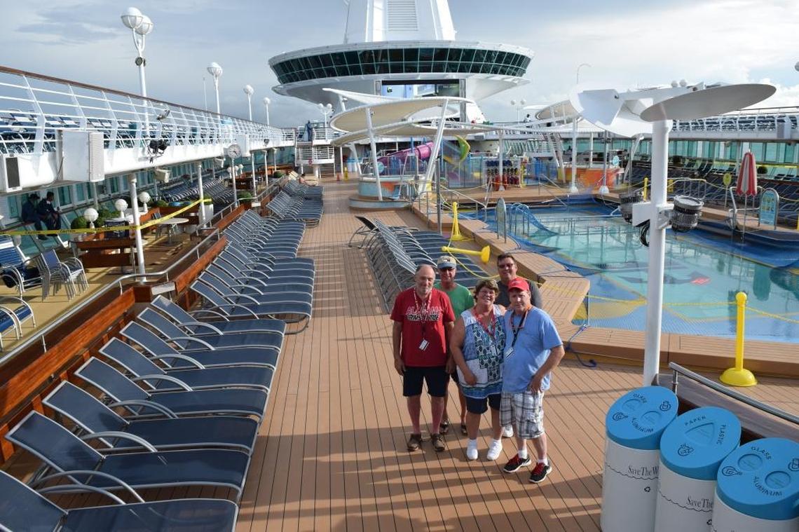 A ship of their own. Passengers who boarded in Cape Canaveral for a five-day tour, ended up getting a 16-day emergency trip around the Caribbean — virtually by themselves. From right to left: Robert Mahoney, David Taylor, Gay Mahoney, Grady Franklin, Richard Powell.