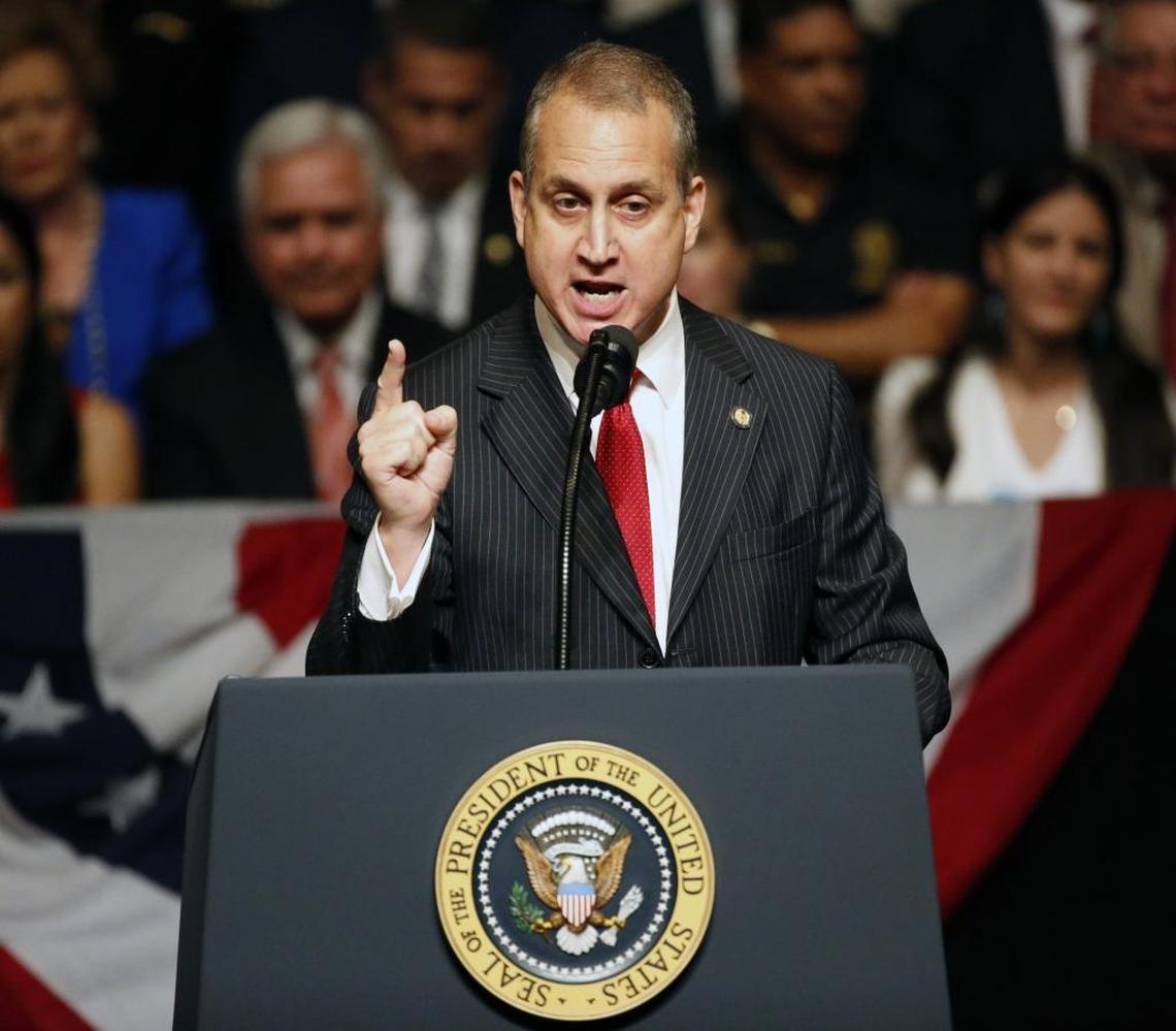 Rep. Mario Diaz-Balart spoke before President Trump signed his Cuba policy directive at the Manuel Artime Theater.