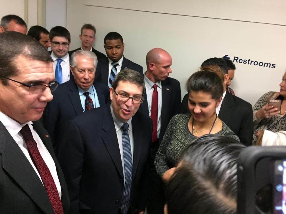 Cuban Foreign Minister Bruno Rodríguez (center) announced a series of measures during a meeting in Washington on Saturday that could ease travel to the island for Cuban Americans.