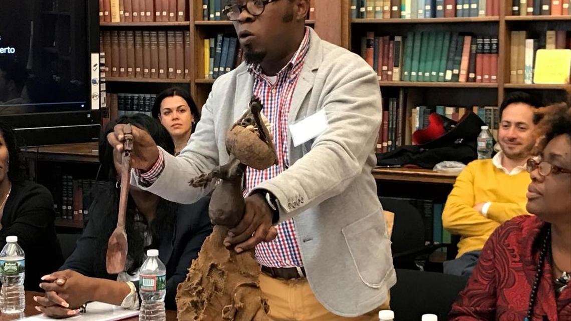 Alberto González, owner of the artisan bakery Salchipizza, takes part in an Afro-Cuban Movement conference at Harvard University in April.