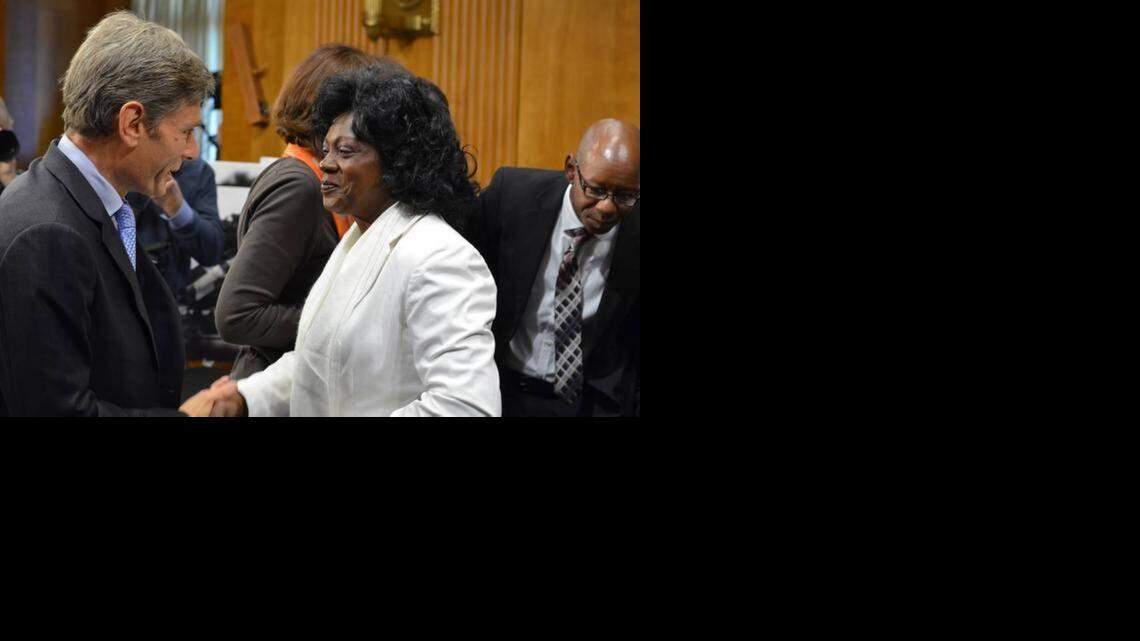 
Berta Soler, right, leader of the Ladies in White dissident group at a congressional hearing on Cuba. 
