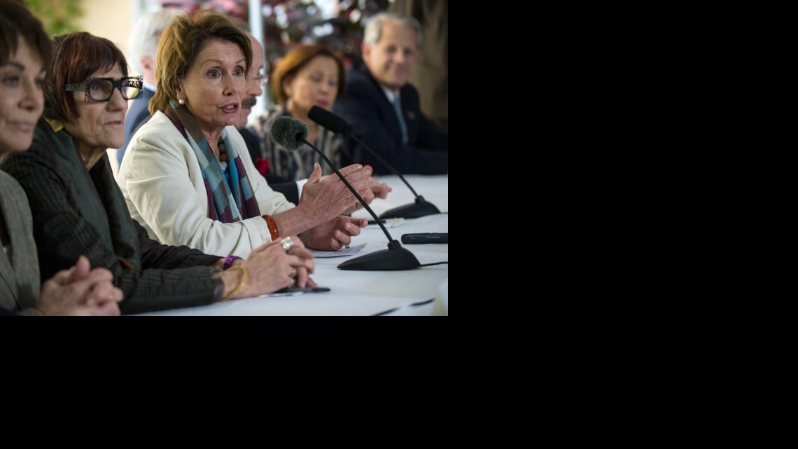
U.S. Democratic leader Nancy Pelosi holds a press conference in Havana with other legislators. Pelosi is heading an official delegation of Democratic representatives visiting Havana. 
