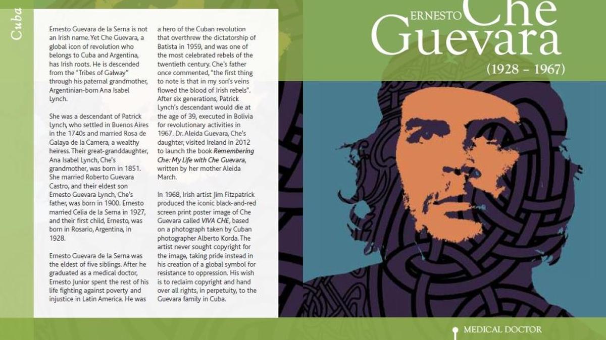 A poster of Che Guevara was briefly part of an exhibit at Miami International Airport on the “Irish in Latin America.”