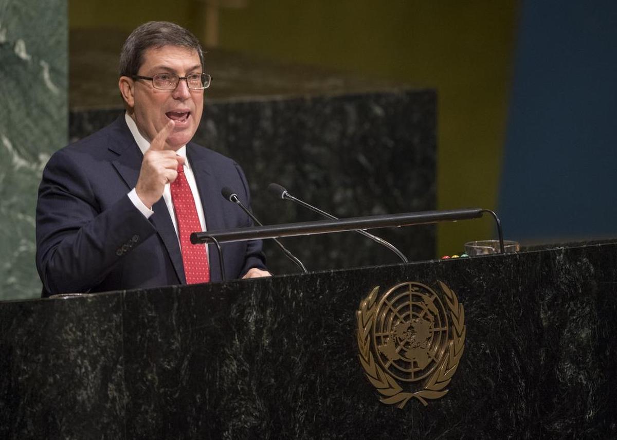 Cuban Foreign Minister Bruno Rodríguez speaks during the United Nations General Assembly session that considered a resolution condemning the U.S. embargo against the island. The vote was 191-2 in favor of the resolution.