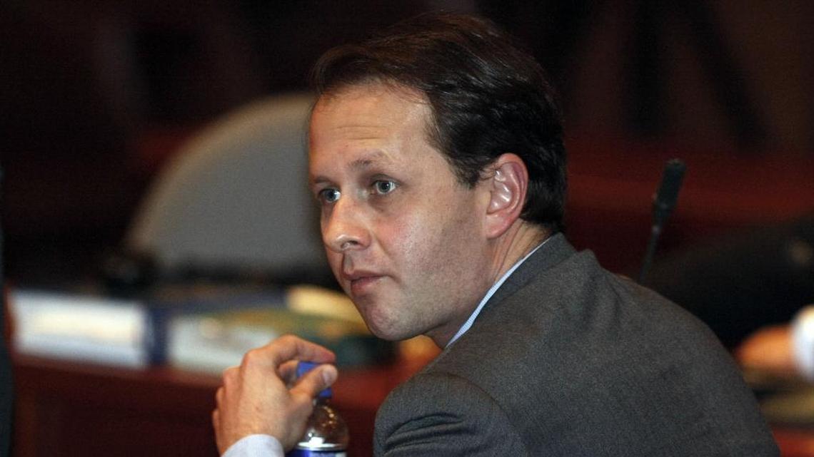 Former Colombian agriculture minister Andrés Felipe Arias sits in court to face a preliminary hearing on corruption charges in Bogotá on July 26, 2011. He fled to South Florida before a guilty verdict was rendered.