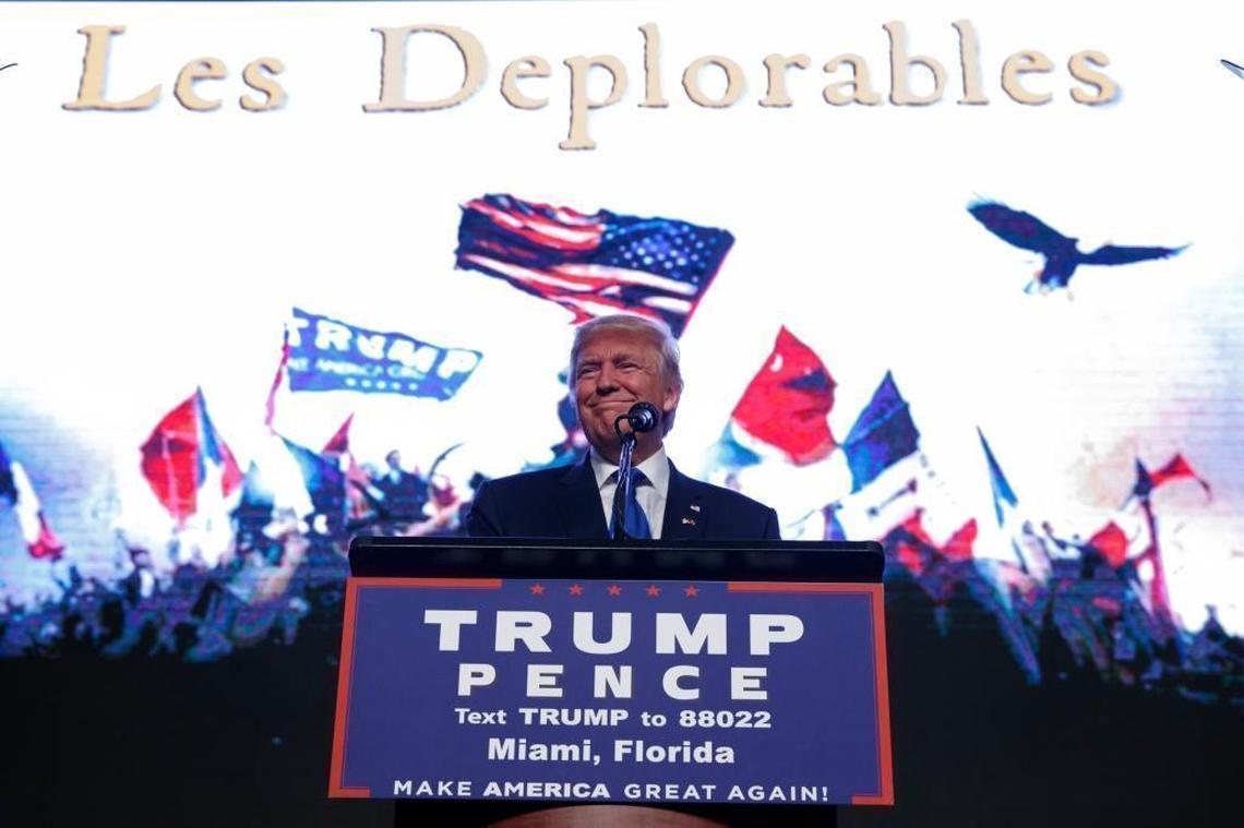 Then-presidential candidate Donald Trump smiled at a September campaign rally in downtown Miami’s James L. Knight Center.