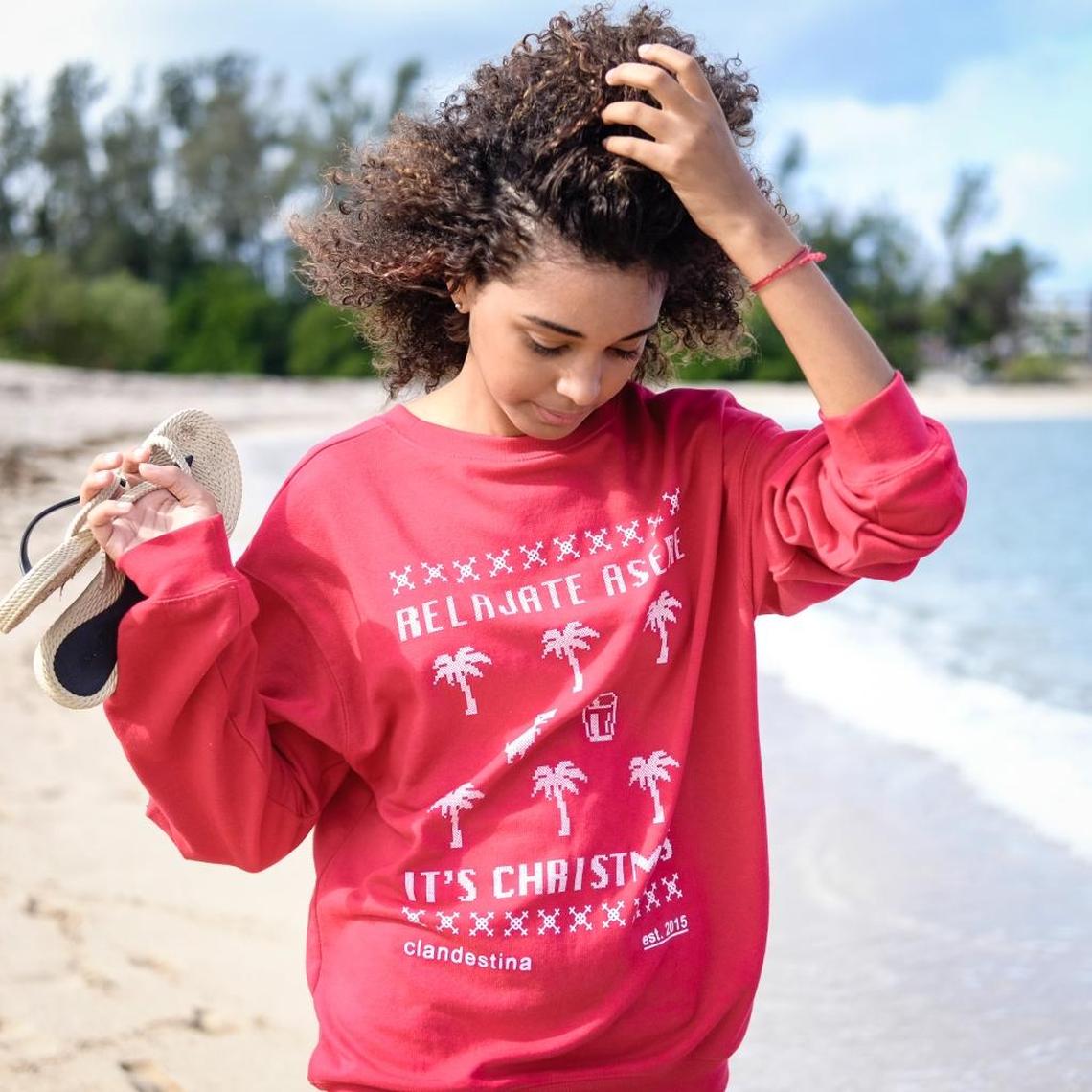 This is Clandestina’s version of an ugly Christmas sweater. It’s a foreign concept in Cuba, but Clandestina throught it would be good for U.S. sales. “It’s a strange tradition in America — a sweater you wear only in the Christmas season,” said Idania del Río, the company’s founder.