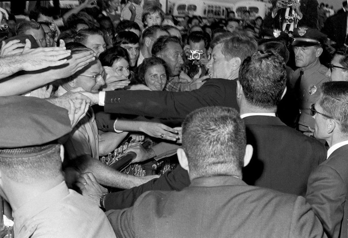 A crowd at Miami airport greet President John F. Kennedy on Nov. 18, 1963.