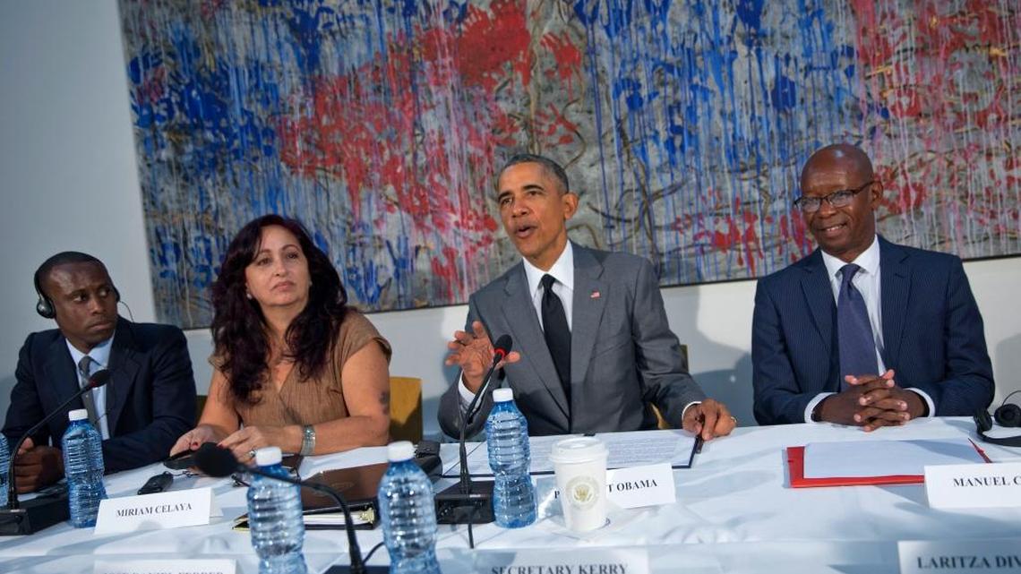 President Barack Obama meets with Cuban dissidents and human-rights activists at the U.S. embassy on Tuesday.