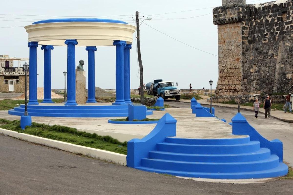 The memorial that houses a bust of Ernest Hemingway has been freshly painted since the outer bands of Hurricane Irma hit the small, seaside town of Cojímar.