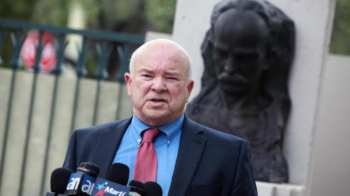 Frank Calzon of the Center for a Free Cuba, during a press conference at the Institute for Cuban and Cuban American Studies, asks President Donald Trump to start dismantling former President Barack Obama's executive orders on Cuba.
