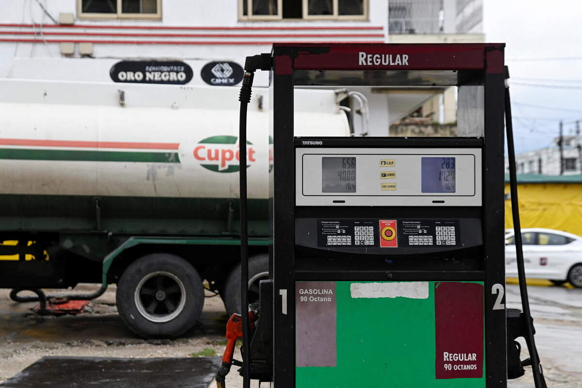 A fuel truck from Cuba's state oil company CUPET refills a gas station in January.