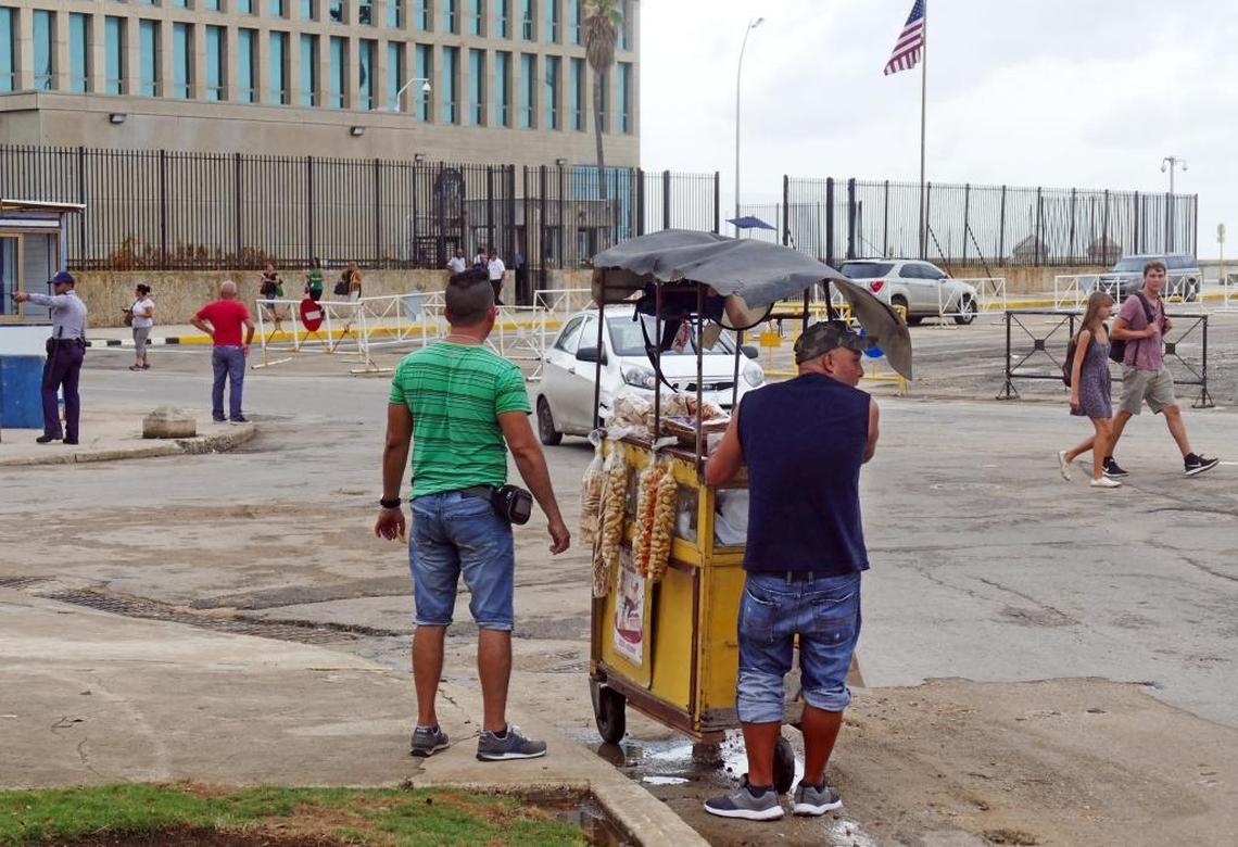 Lisandro Fornaris sells pastries outside of the U.S. Embassy in Havana, Cuba.