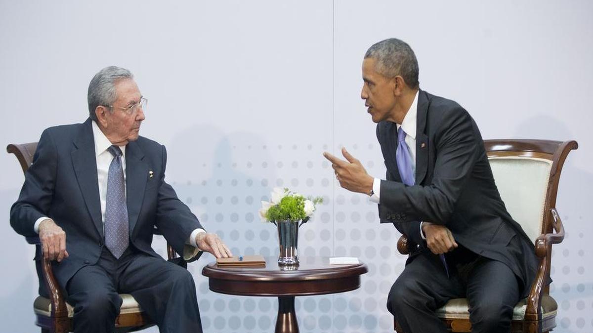 President Barack Obama with Cuban leader Raúl Castro during a gathering in Panama in 2015.