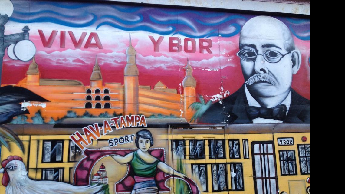 
A colorful mural on a Ybor City building celebrates the symbols of Tampa’s historic Cuban neighborhood.
