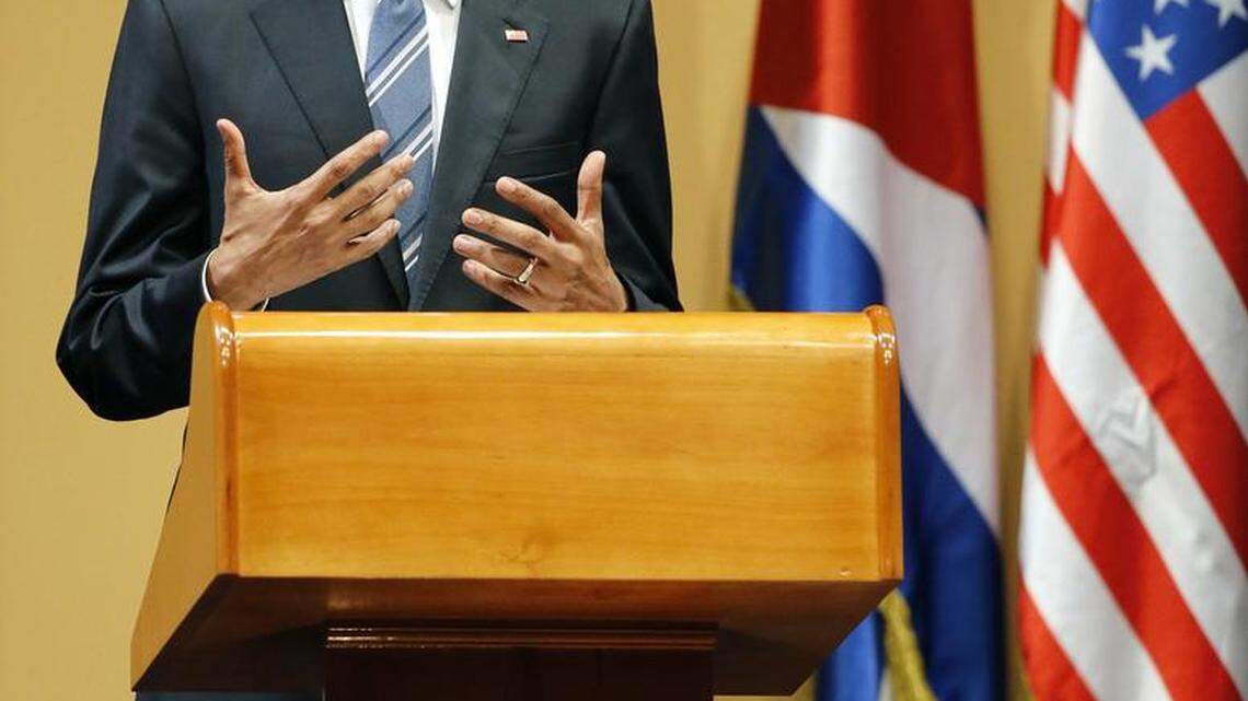 President Obama delivers a statement at the Palacio de la Revolucion in Havana on Monday.