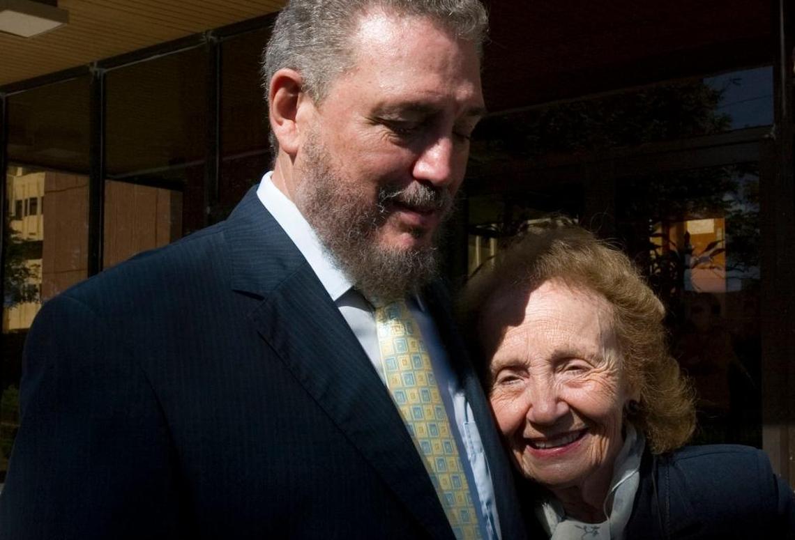 Fidel Castro Díaz-Balart, son of Cuba's former leader Fidel Castro with his mother Mirta Diaz-Balart, during the opening session of a scientific seminar in Havana Friday Nov. 14, 2008.