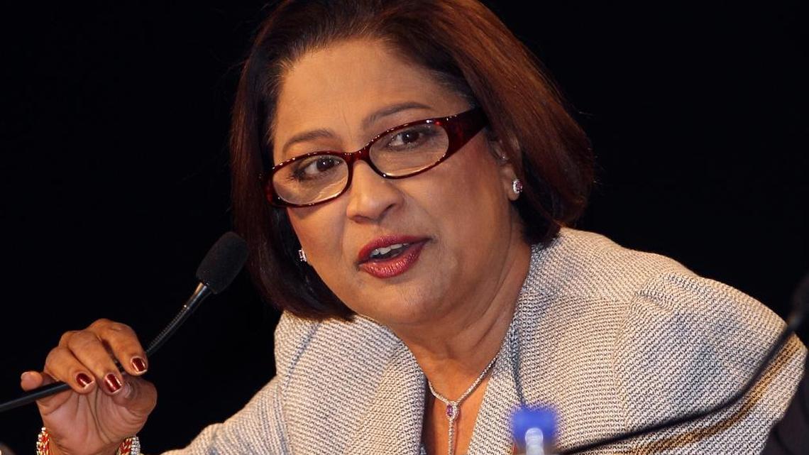 
In this Oct. 30, 2011 file photo, Prime Minister of Trinidad and Tobago Kamla Persad-Bissessar speaks during a press conference at the end of the Commonwealth Heads Of Government Meeting (CHOGM) in Perth, Australia. Persad-Bissessar, the twin-island’s first female prime minister, faces a tough re-election on Monday, Sept. 7, 2015 amid complaints that her government has tolerated corruption and failed to curb violent crime.
